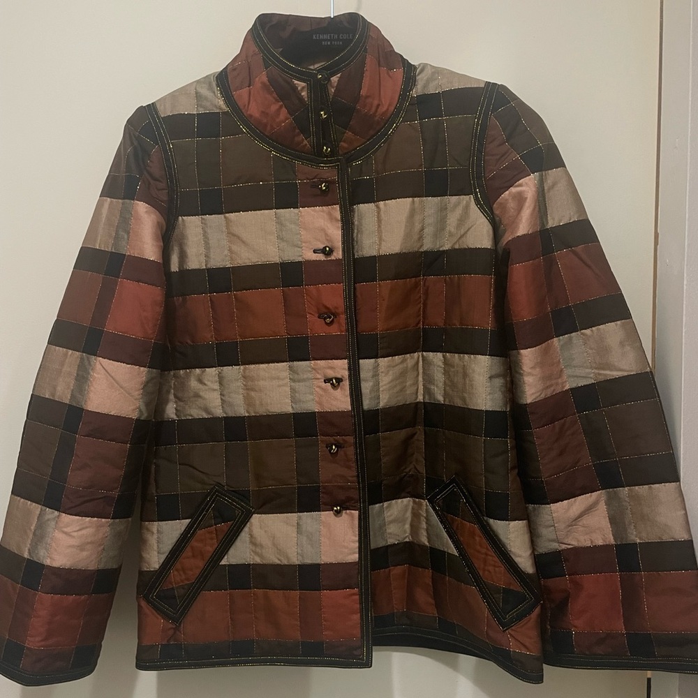 VINTAGE Plaid Gold Shacket Silk and Rayon, Size S/M